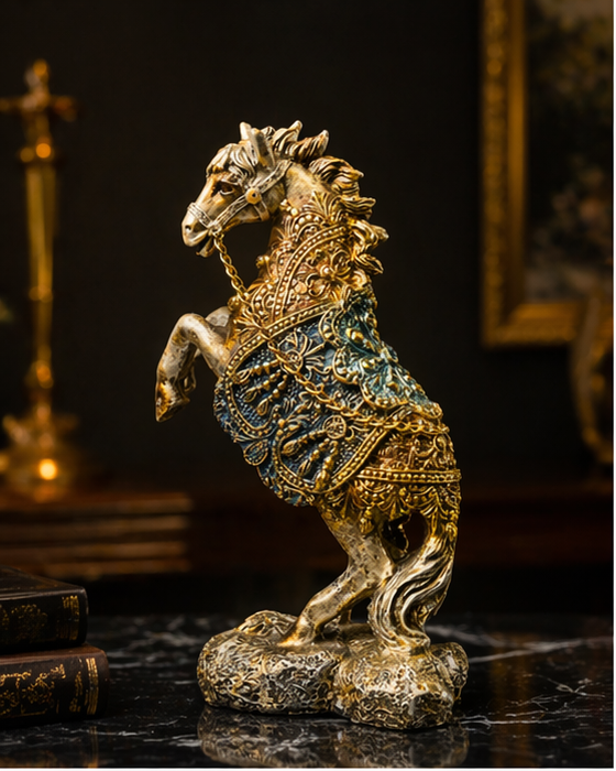 PAIR OF Royal Golden Horse Statue Set
