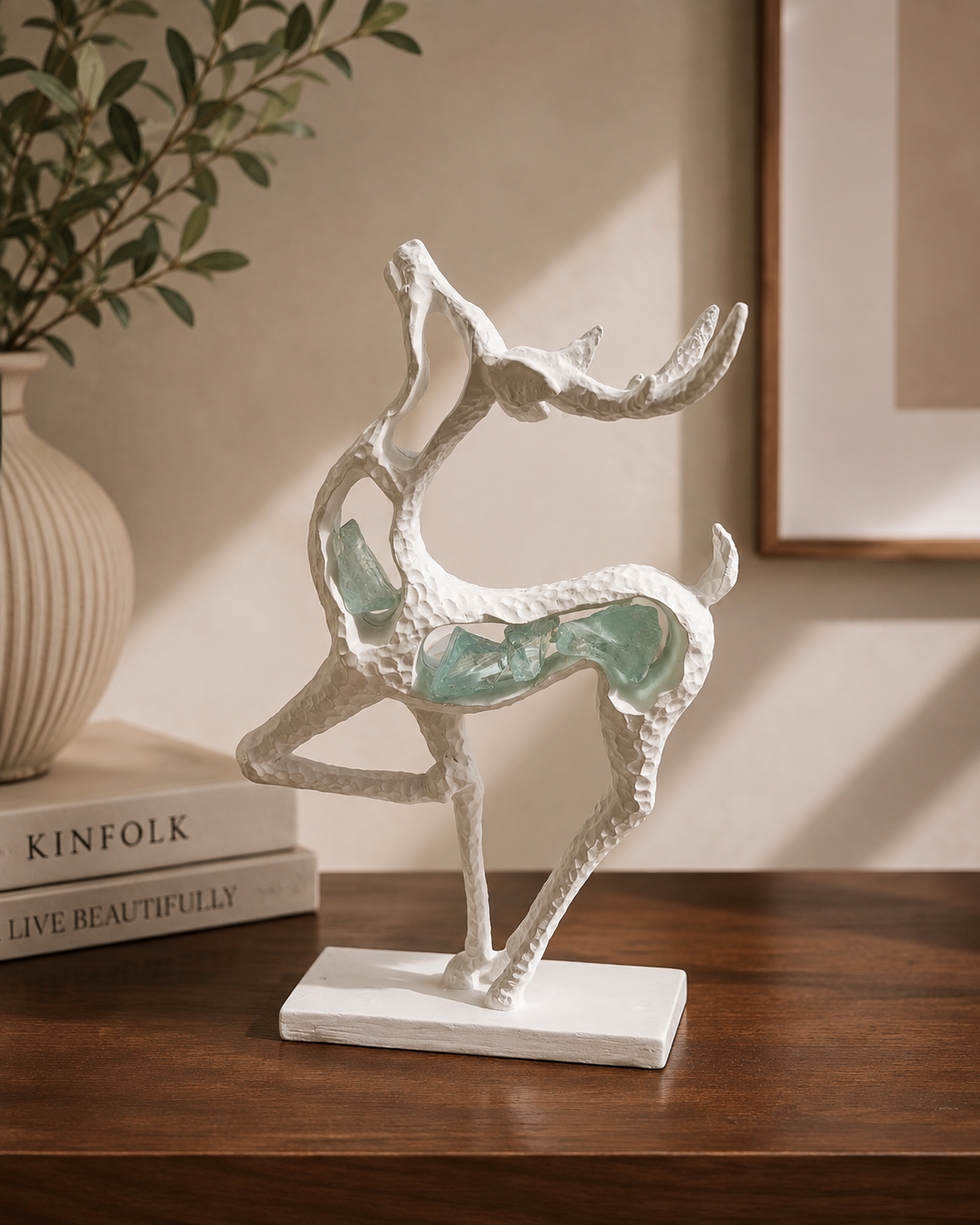 Elegant White Crystal Deer Sculpture