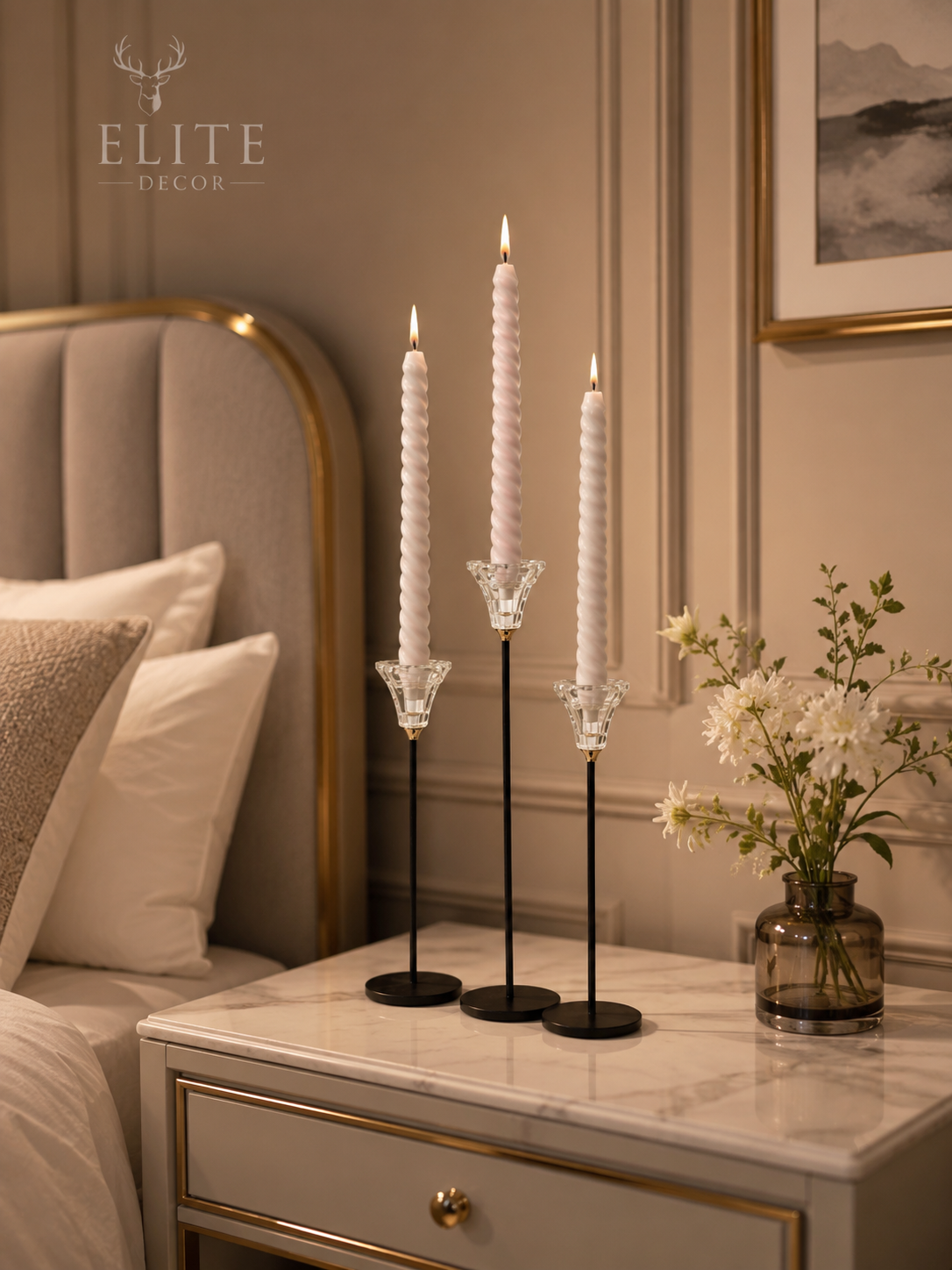 Elegant Crystal Spiral Candle Holder Set