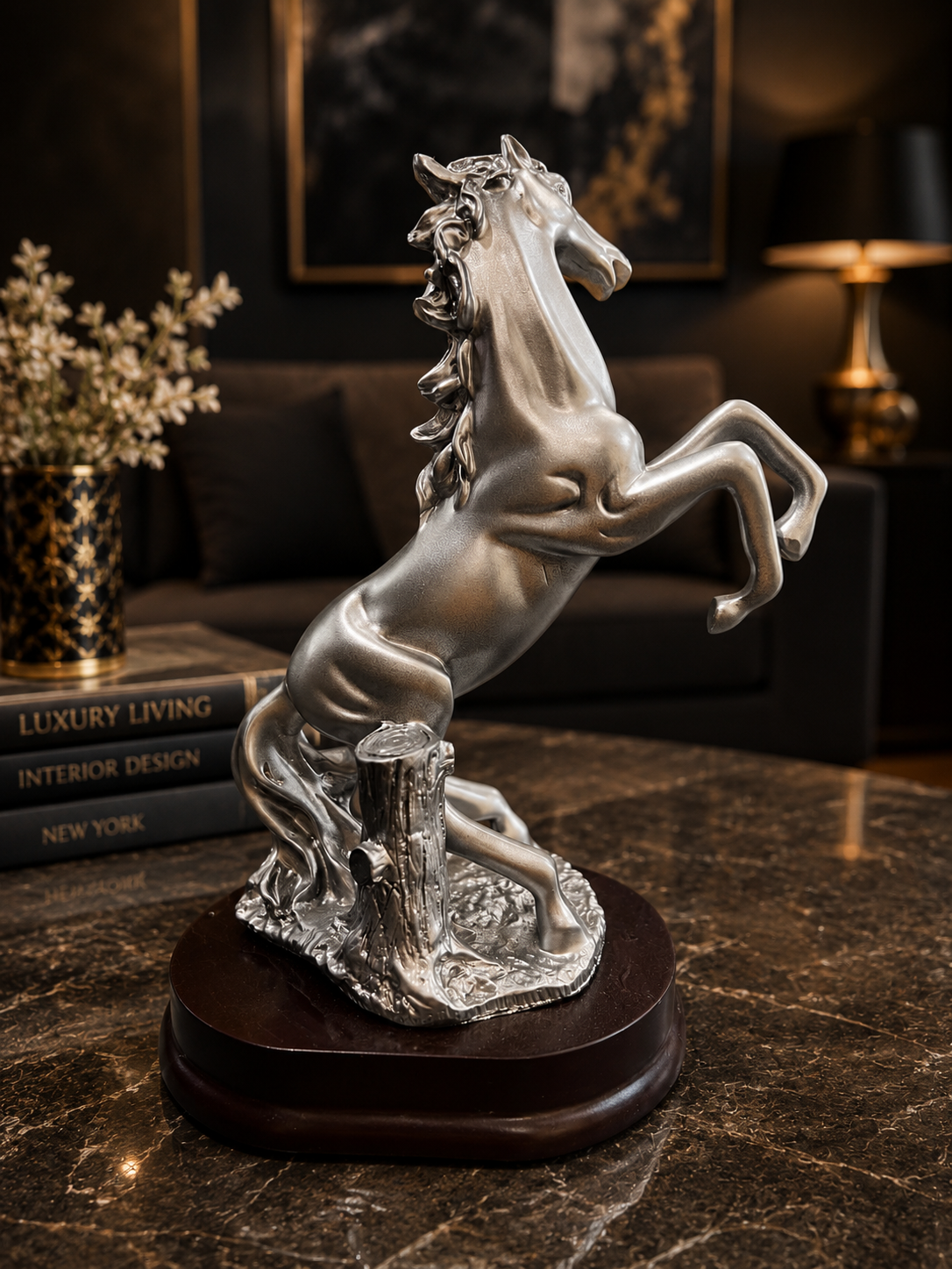 Luxury Silver Rearing Horse Statue – Elegant Home & Office Decor