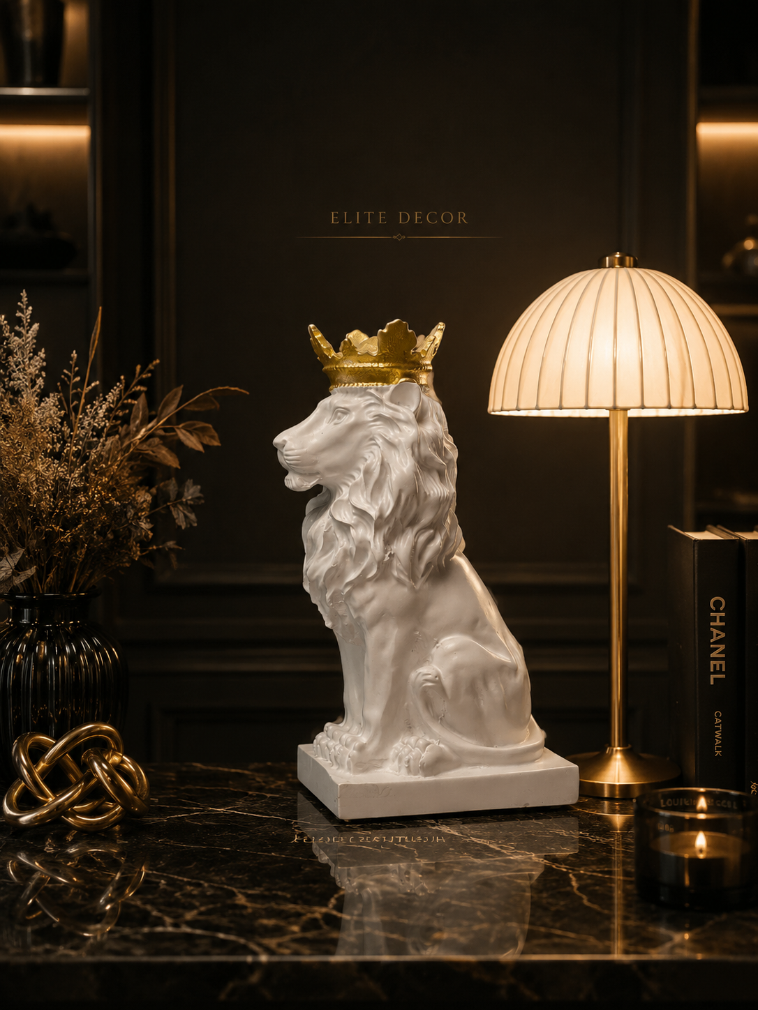 Royal Crown Lion Statue – Luxury Home Decor Piece
