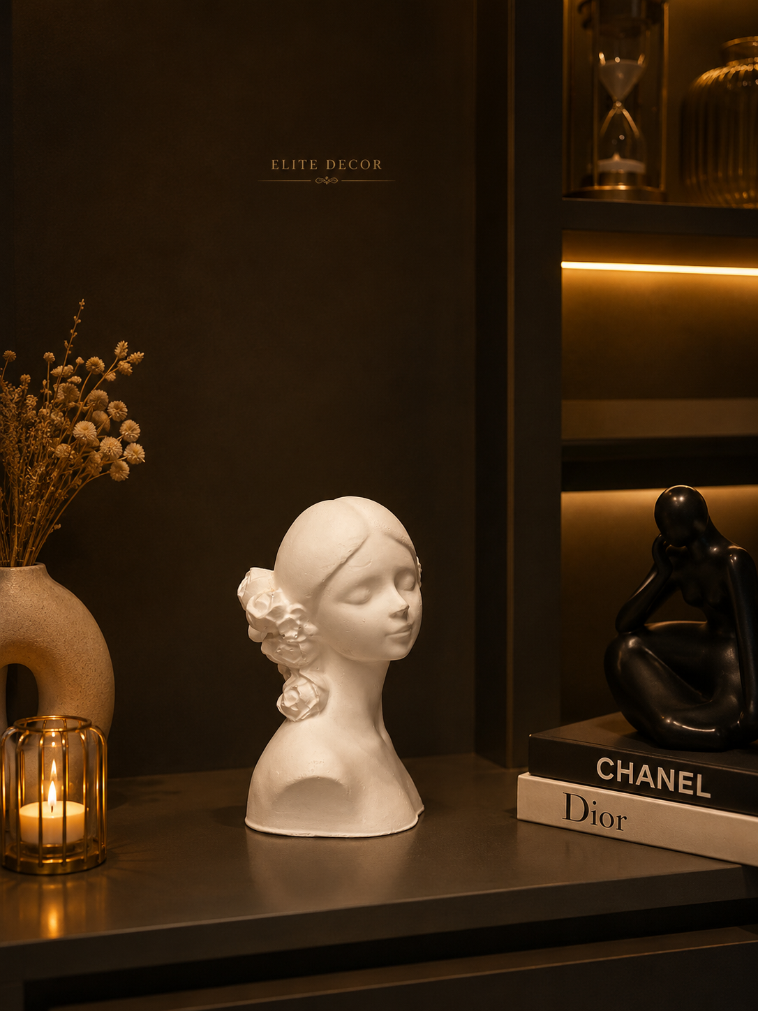 Elegant Floral Lady Bust Statue – Luxury Artistic Home Decor