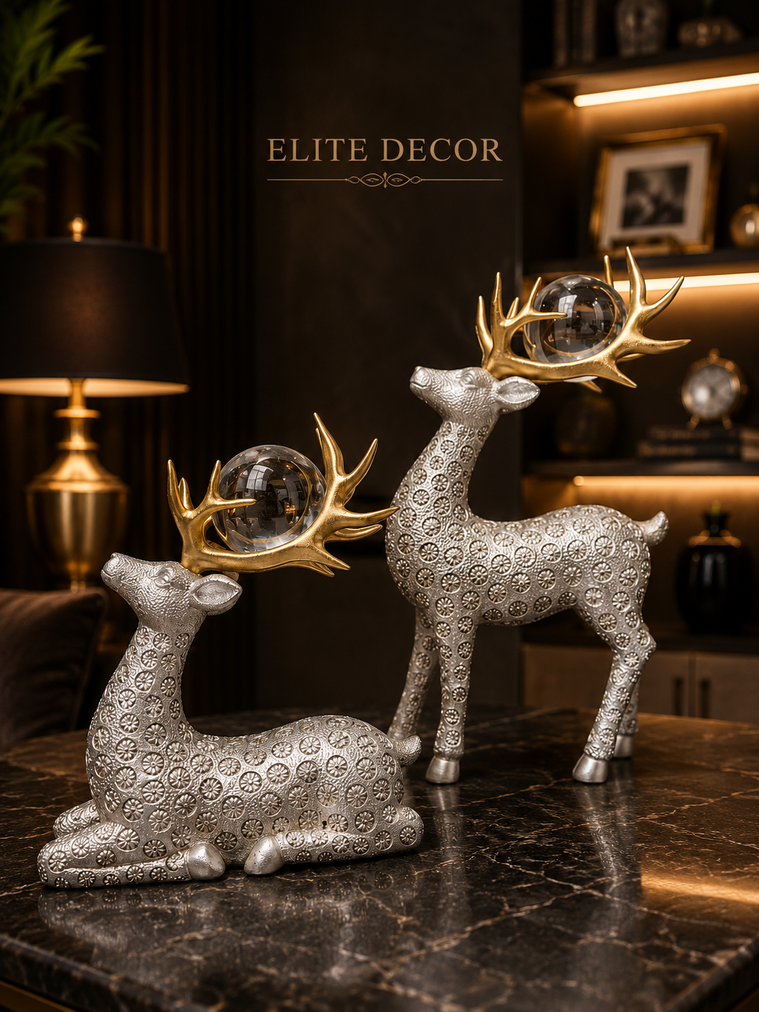 Crystal Deer Couple Statue Set – Luxury Home Decor Showpiece