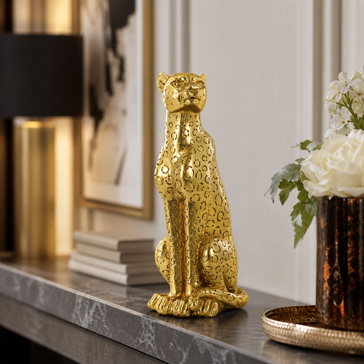 Luxury Black & Gold Leopard Decorative Showpiece