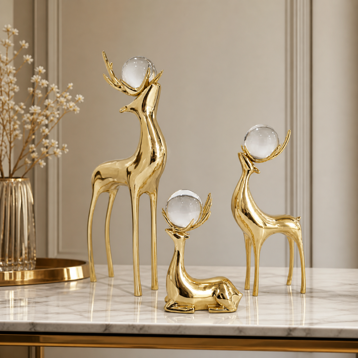 Luxury Crystal Deer Figurines – golden Decorative Deer Set