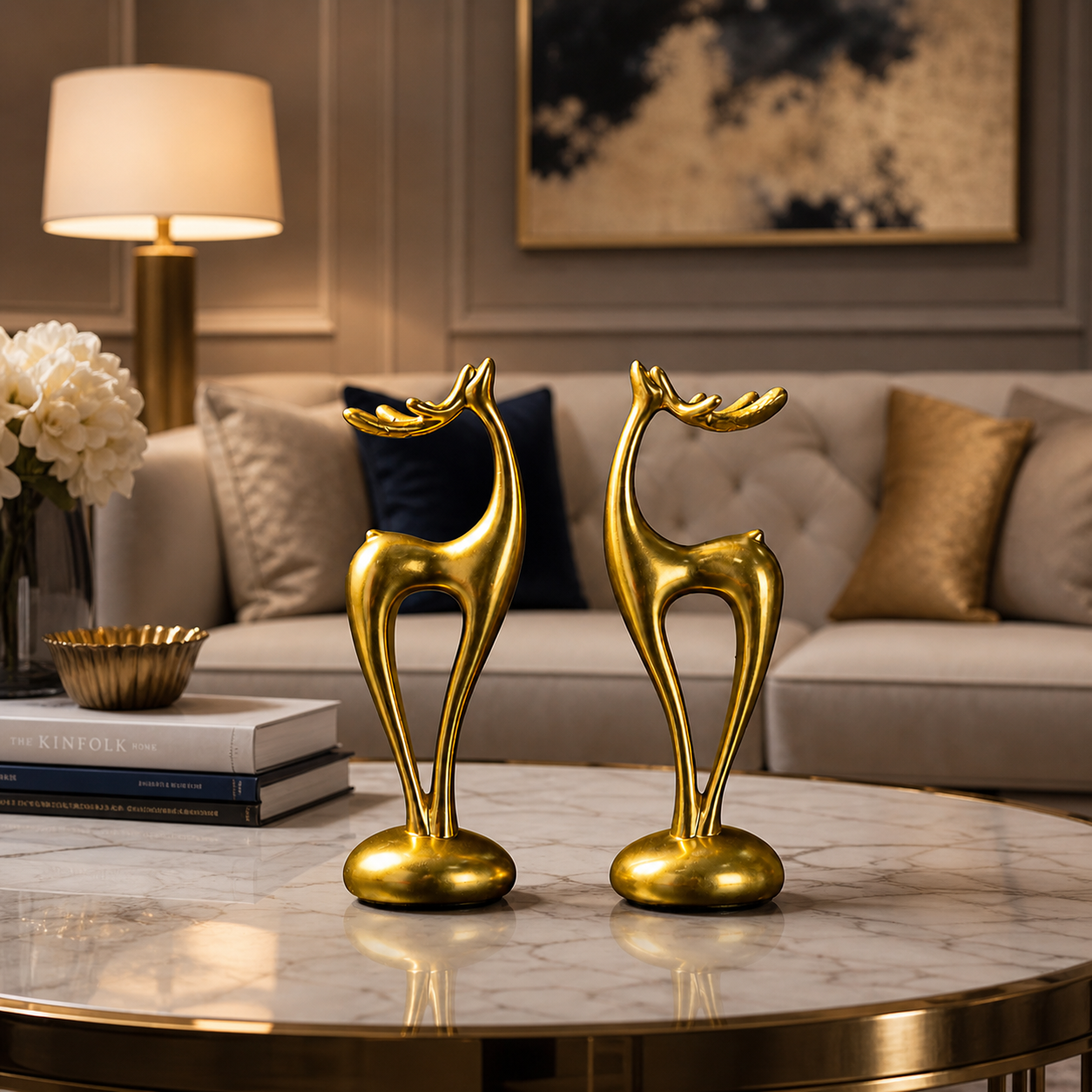 Luxury Abstract Deer Pair Figurines – Gold & Black Decorative Deer Statue Set