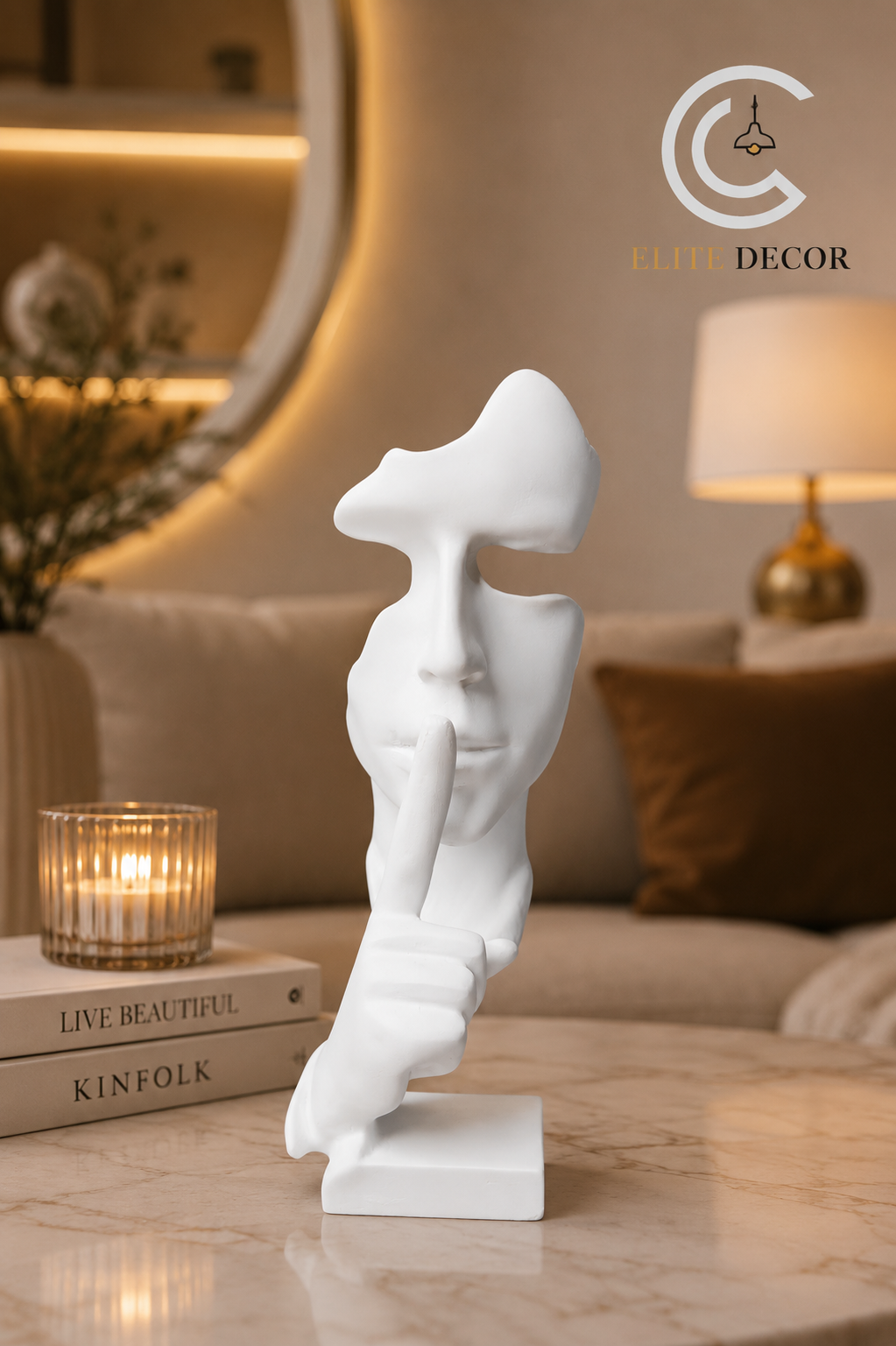 Modern Abstract Face Decor Statue – Elegant White Art
