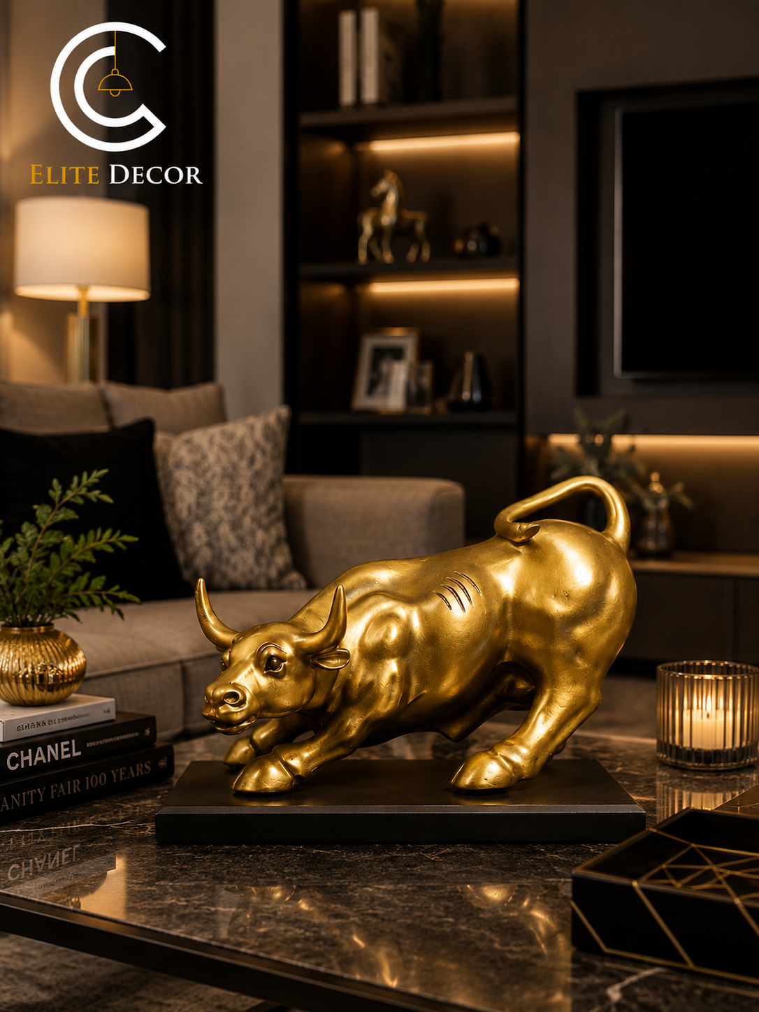 Luxury Golden Bull Statue – Modern Home & Office Decor