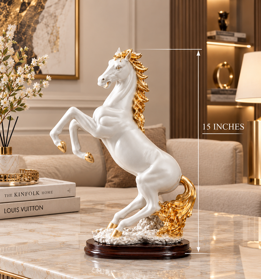 Majestic White & Gold Rearing Horse Sculpture