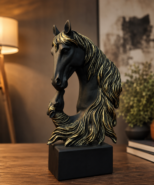 2 face black premium horse with long golden hairs