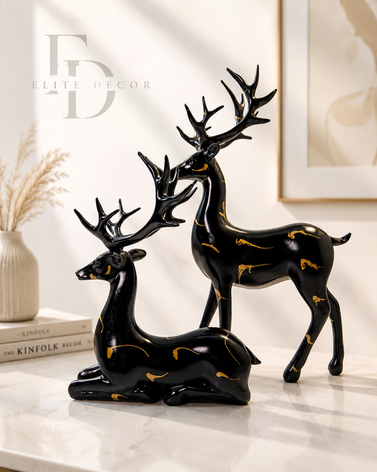 Black & Gold Deer Sculpture Set