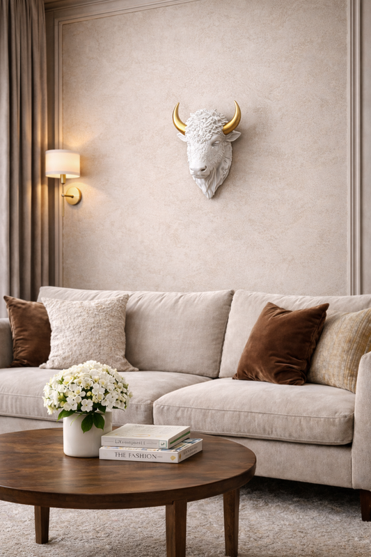 Modern Bull Head Wall Decor – Luxury Black & White Wall Sculpture