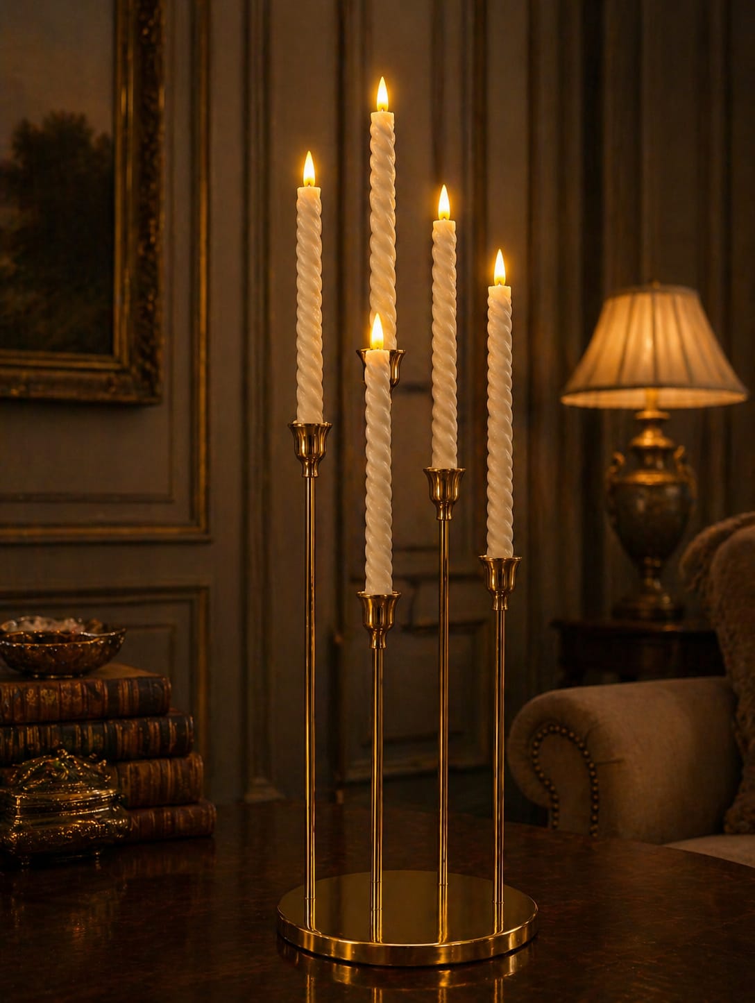5 candle stand premium metal with batteries candles
