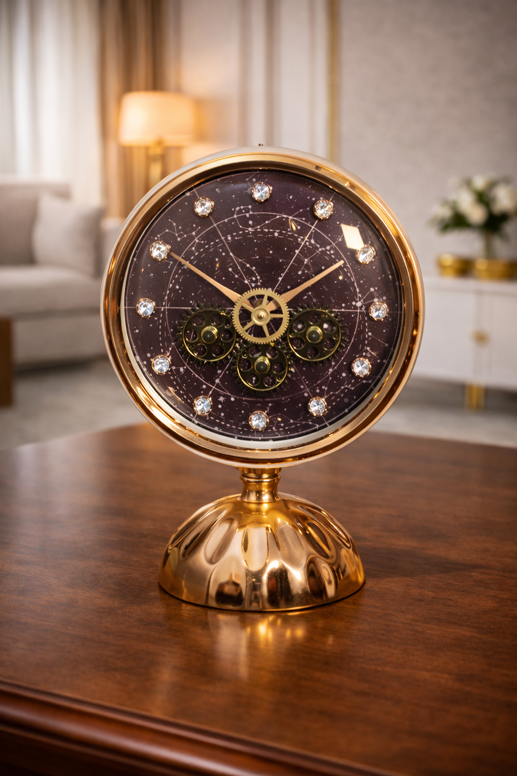 Premium Table Clock – 3 Round Mechanical Rings
