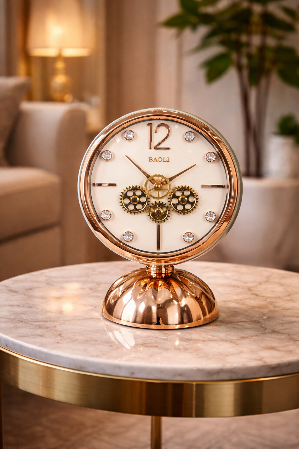 Premium Table Clock – 3 Round Mechanical Rings