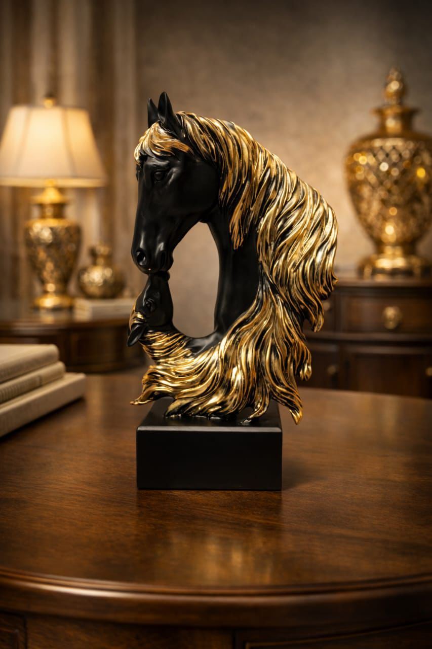 2 face black premium horse with long golden hairs