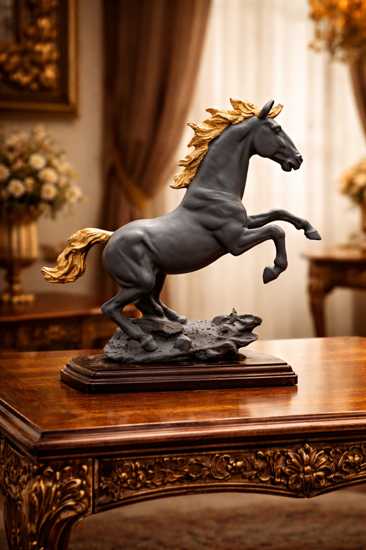 Premium Black & Gold Rearing Horse Statue – Luxury Table Decor