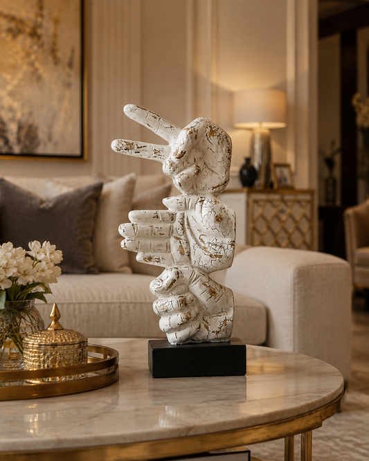 Luxury White & Gold Crackle Hand Sculpture