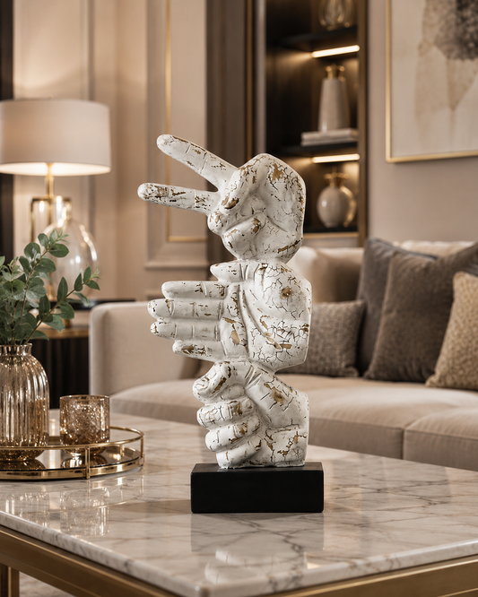 Luxury White & Gold Crackle Hand Sculpture