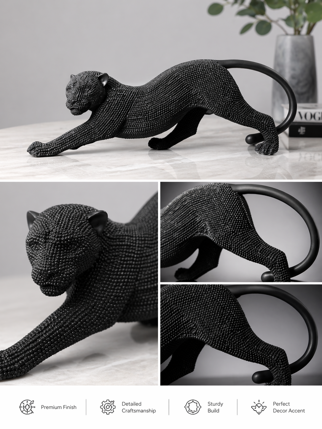 Luxury Black Panther Sculpture