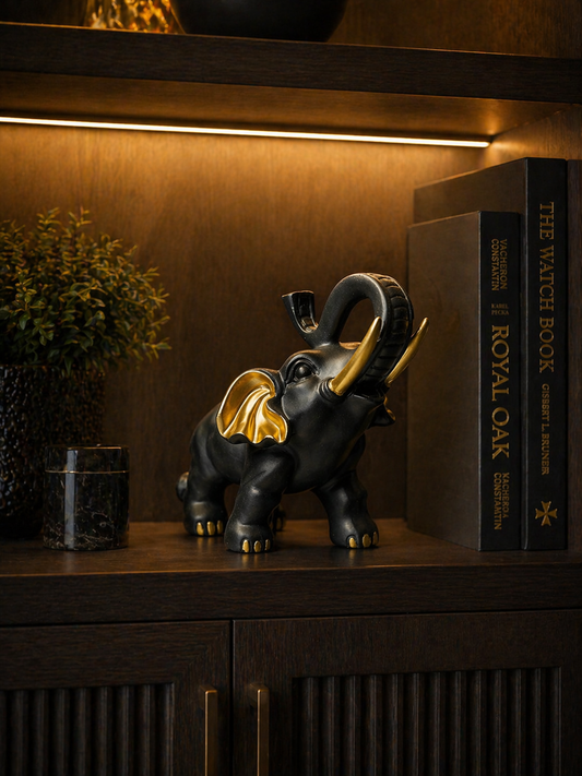 Luxury Black & Gold Elephant Showpiece – Elegant Home Decor Accent