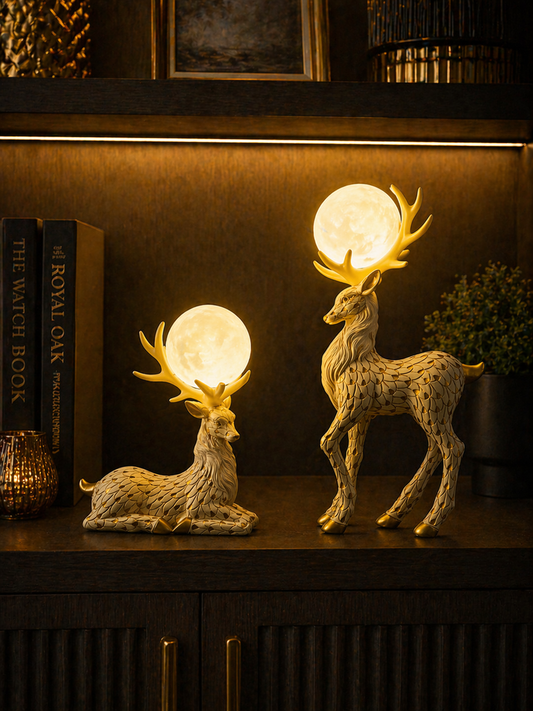 Luxury Deer Moon Lamp Set – Premium LED Decorative Showpiece (Set of 2)