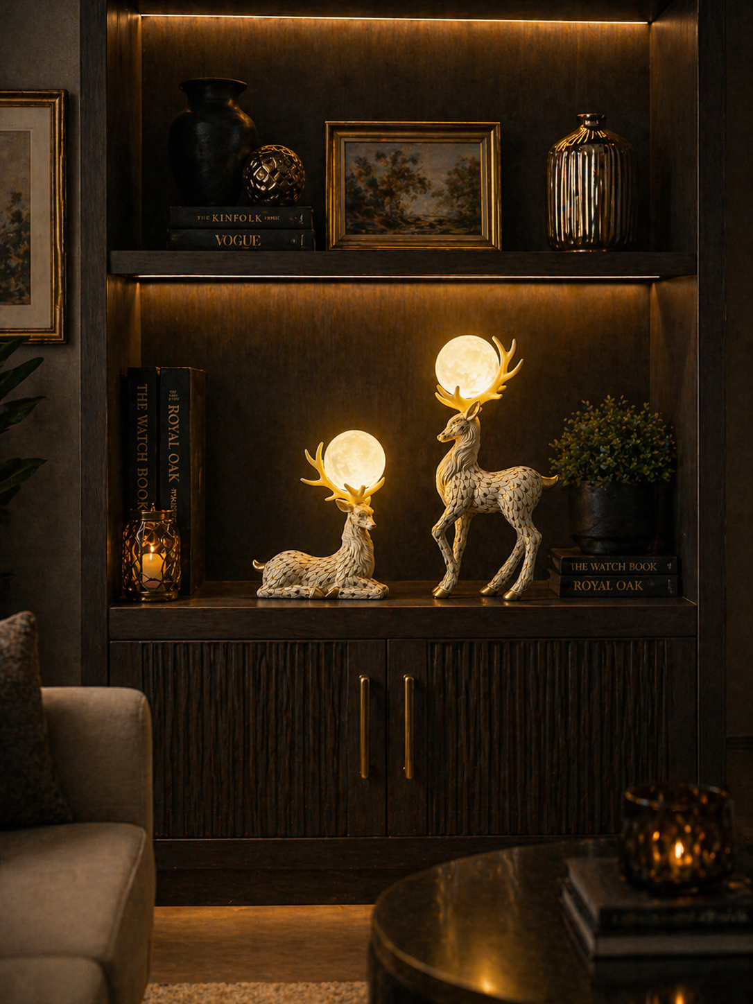 Luxury Deer Moon Lamp Set – Premium LED Decorative Showpiece (Set of 2)