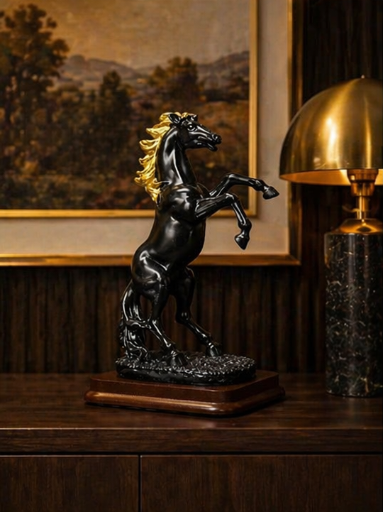 Luxury  Horse Statue Set Small – Black & White Gold Finish Home Décor