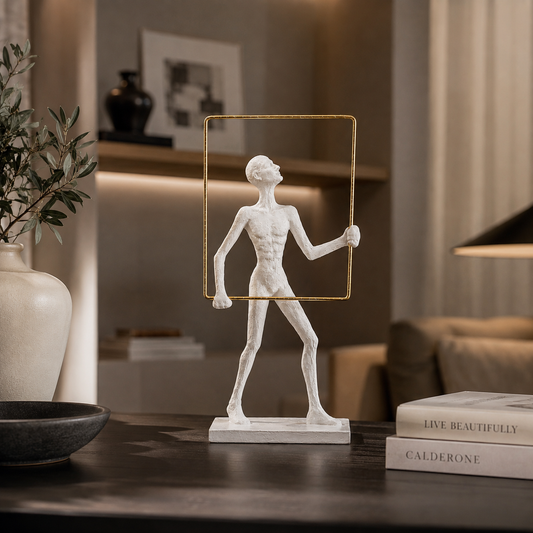 Abstract Human Frame Sculpture – White & Gold Luxury Decor