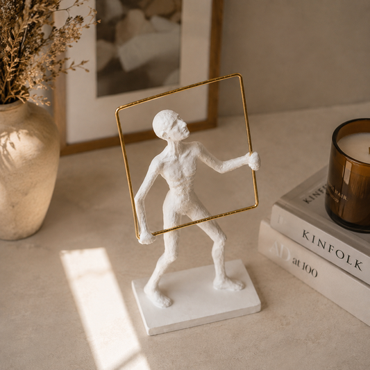 Abstract Human Frame Sculpture – White & Gold Luxury Decor