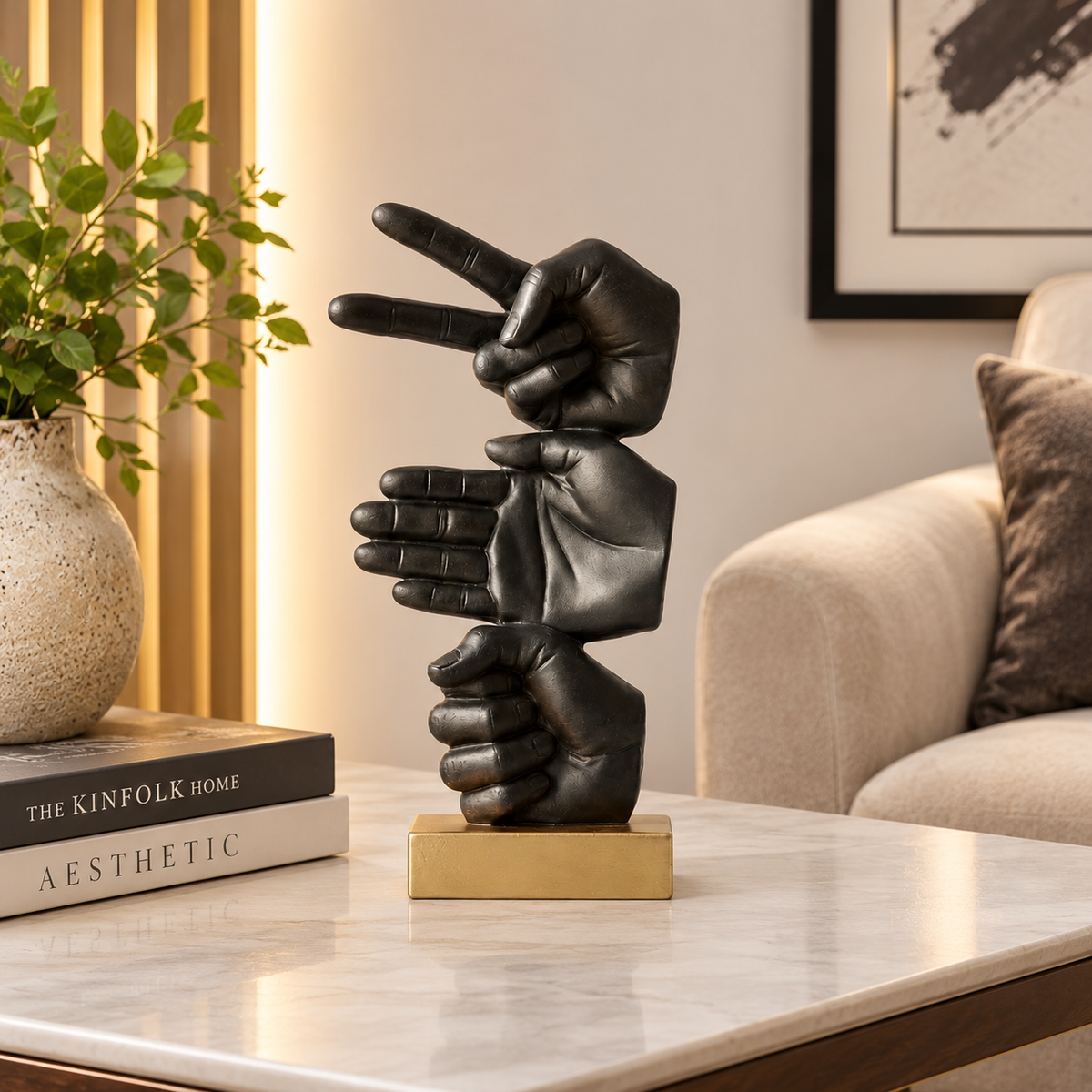 Modern Black & Gold Stacked Hands Decorative Sculpture