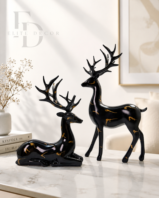 Black & Gold Deer Sculpture Set