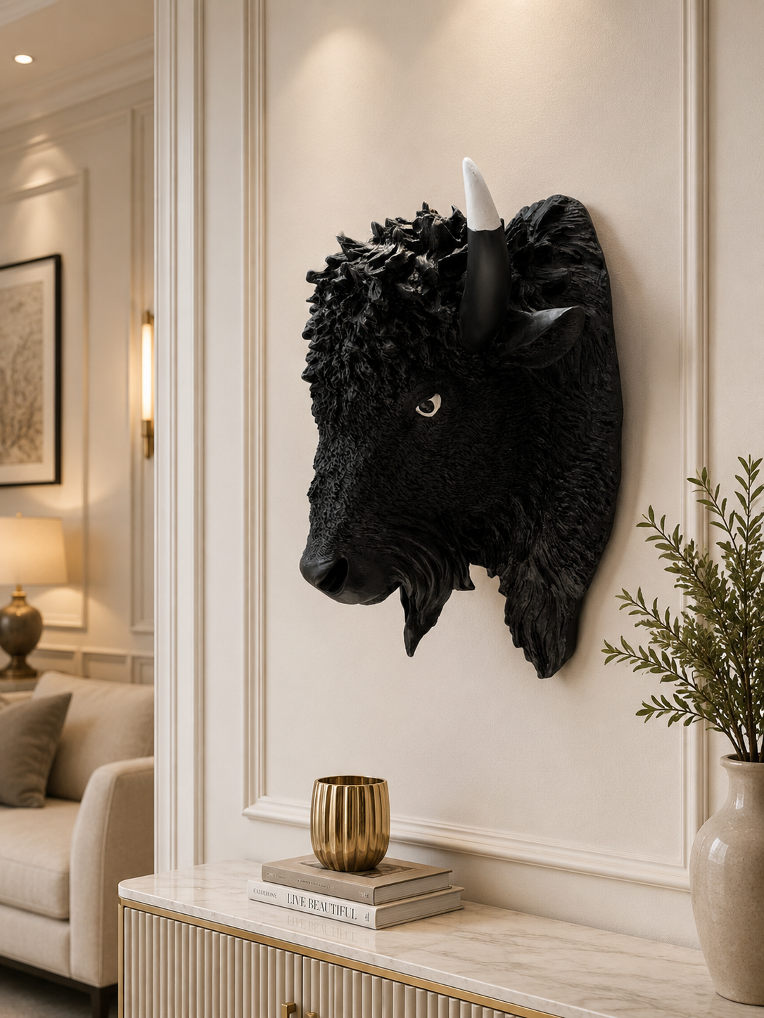Premium Black Bull Wall Mount Sculpture