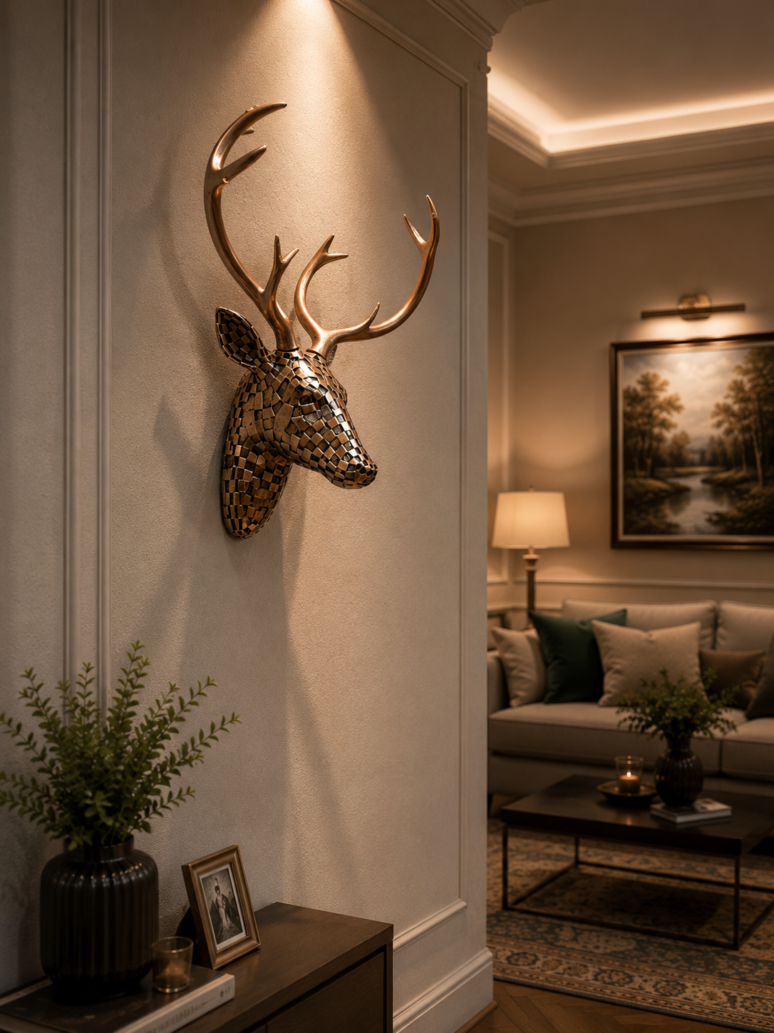 Luxury Mosaic Deer Head Wall Decor – Modern Antler Wall Sculpture for Living Room