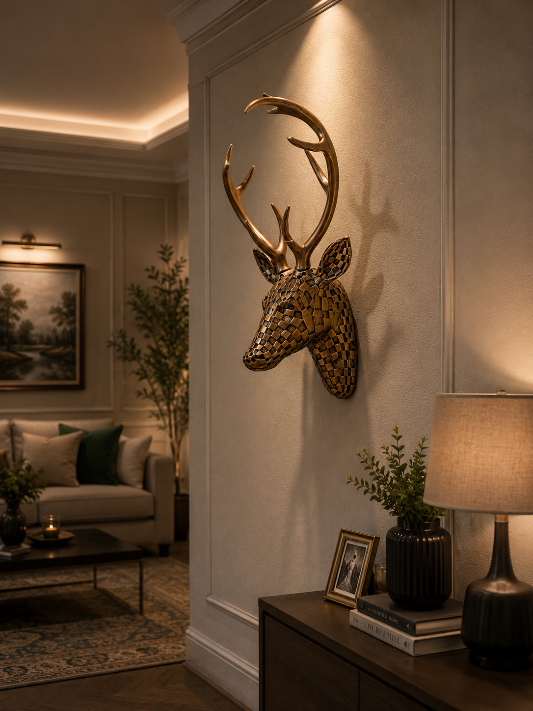 Luxury Mosaic Deer Head Wall Decor – Modern Antler Wall Sculpture for Living Room