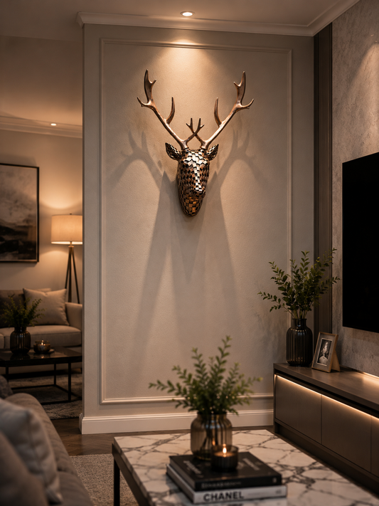 Luxury Mosaic Deer Head Wall Decor – Modern Antler Wall Sculpture for Living Room