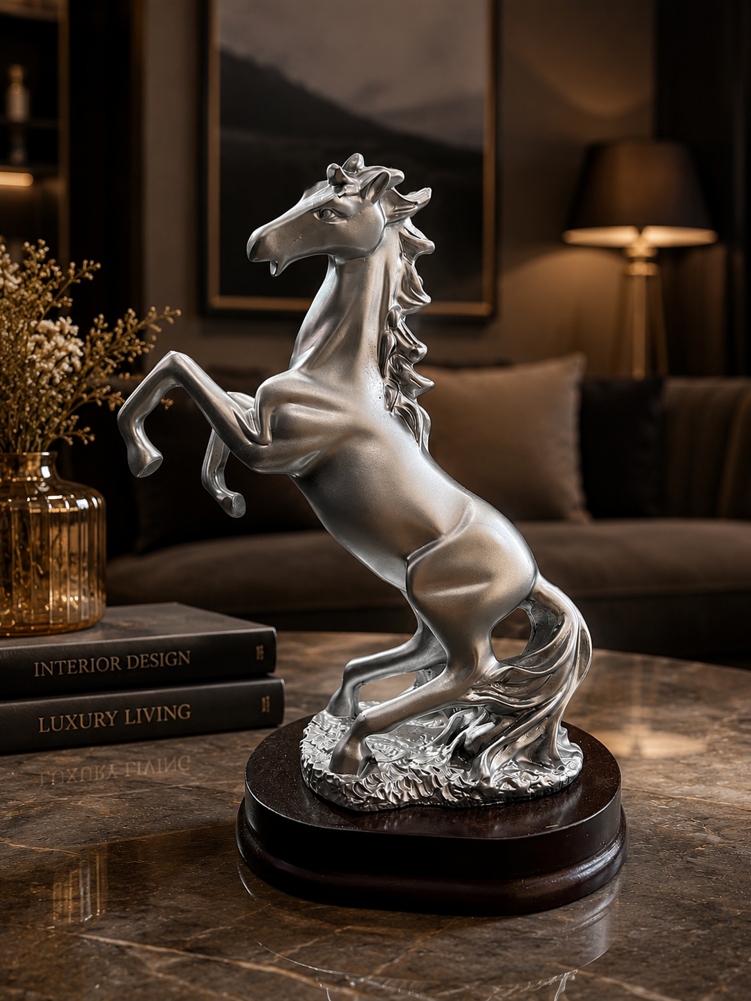 Luxury Silver Rearing Horse Statue – Elegant Home & Office Decor