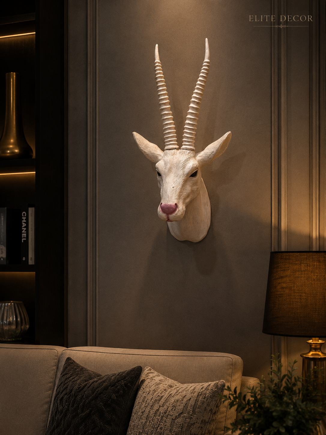 Elegant White Antelope Wall Head – Luxury Wall Decor