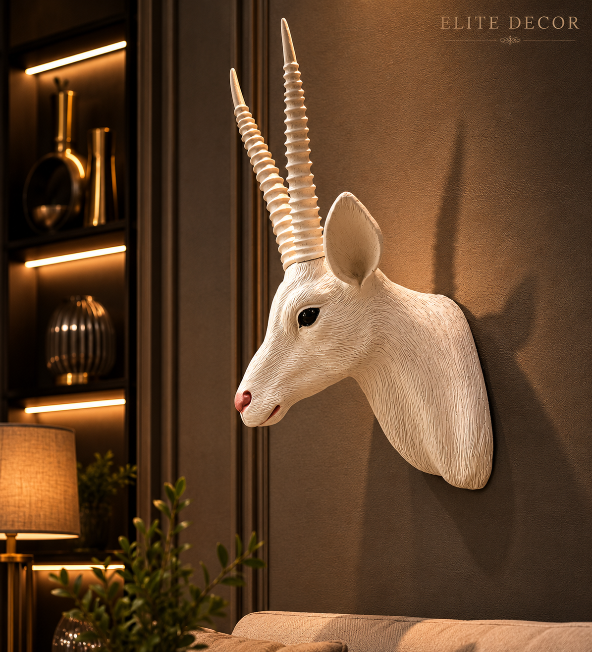 Elegant White Antelope Wall Head – Luxury Wall Decor