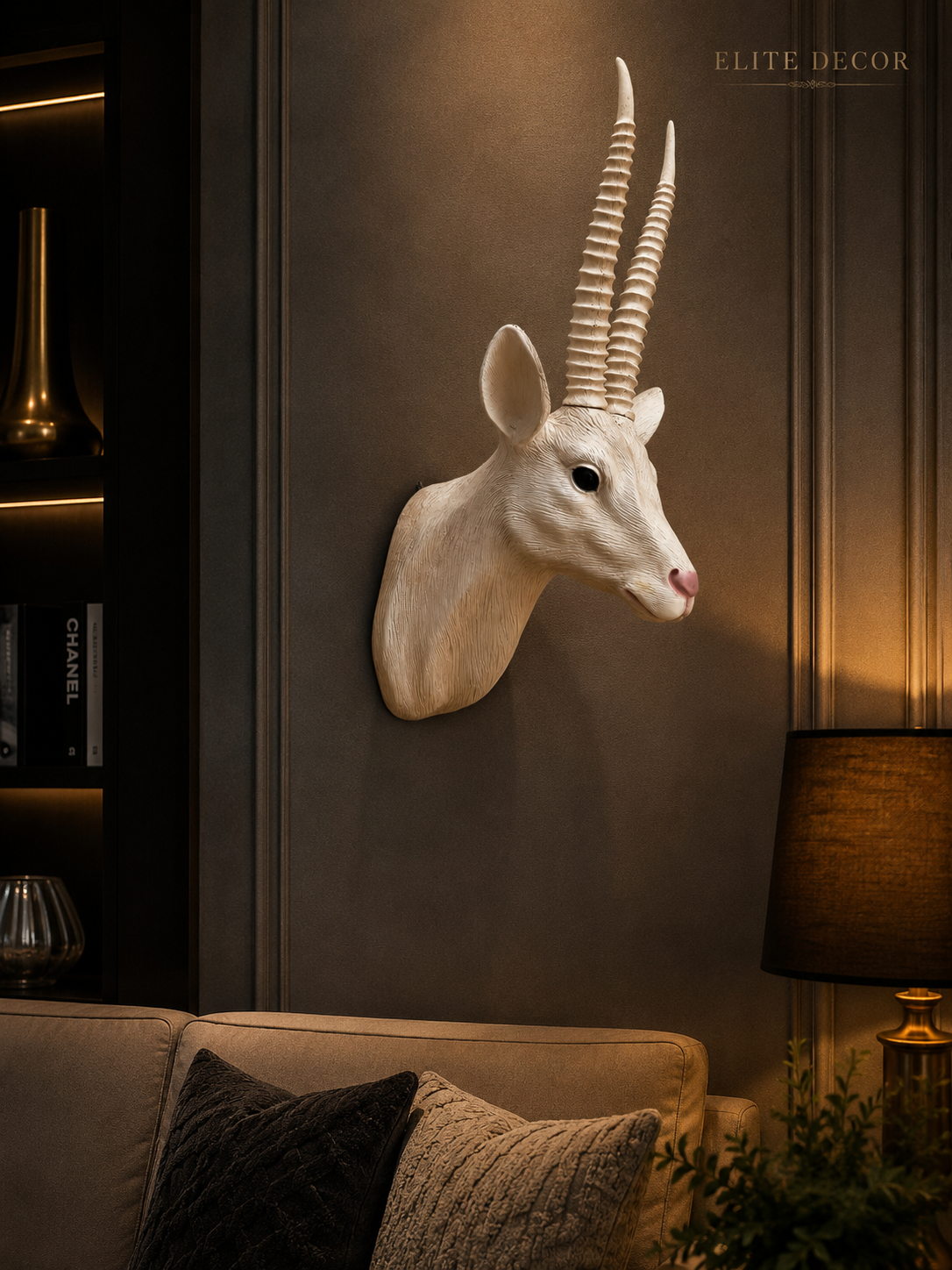 Elegant White Antelope Wall Head – Luxury Wall Decor