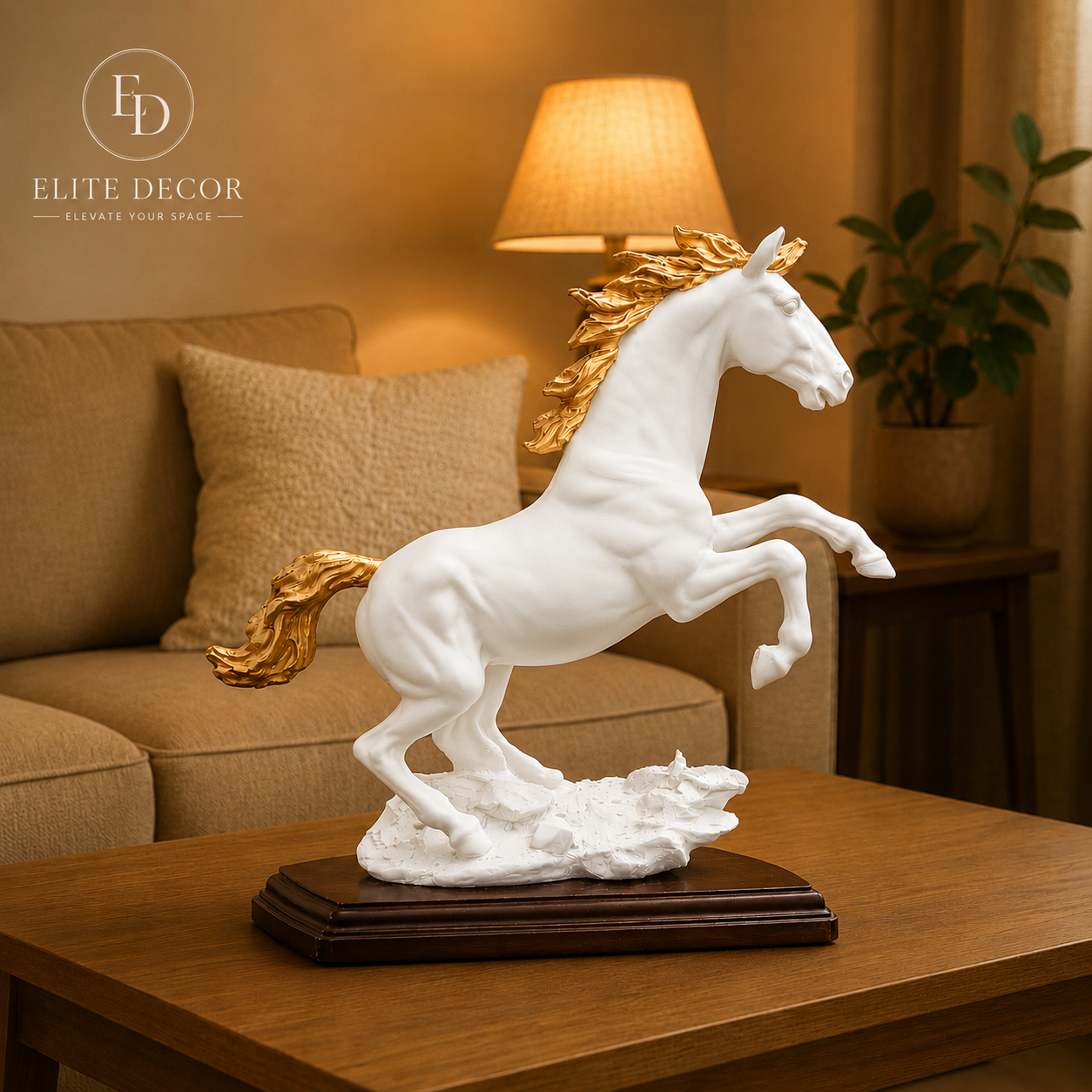 Premium running white & gold horse