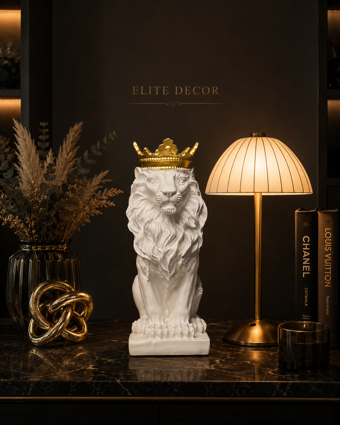 Royal Crown Lion Statue – Luxury Home Decor Piece