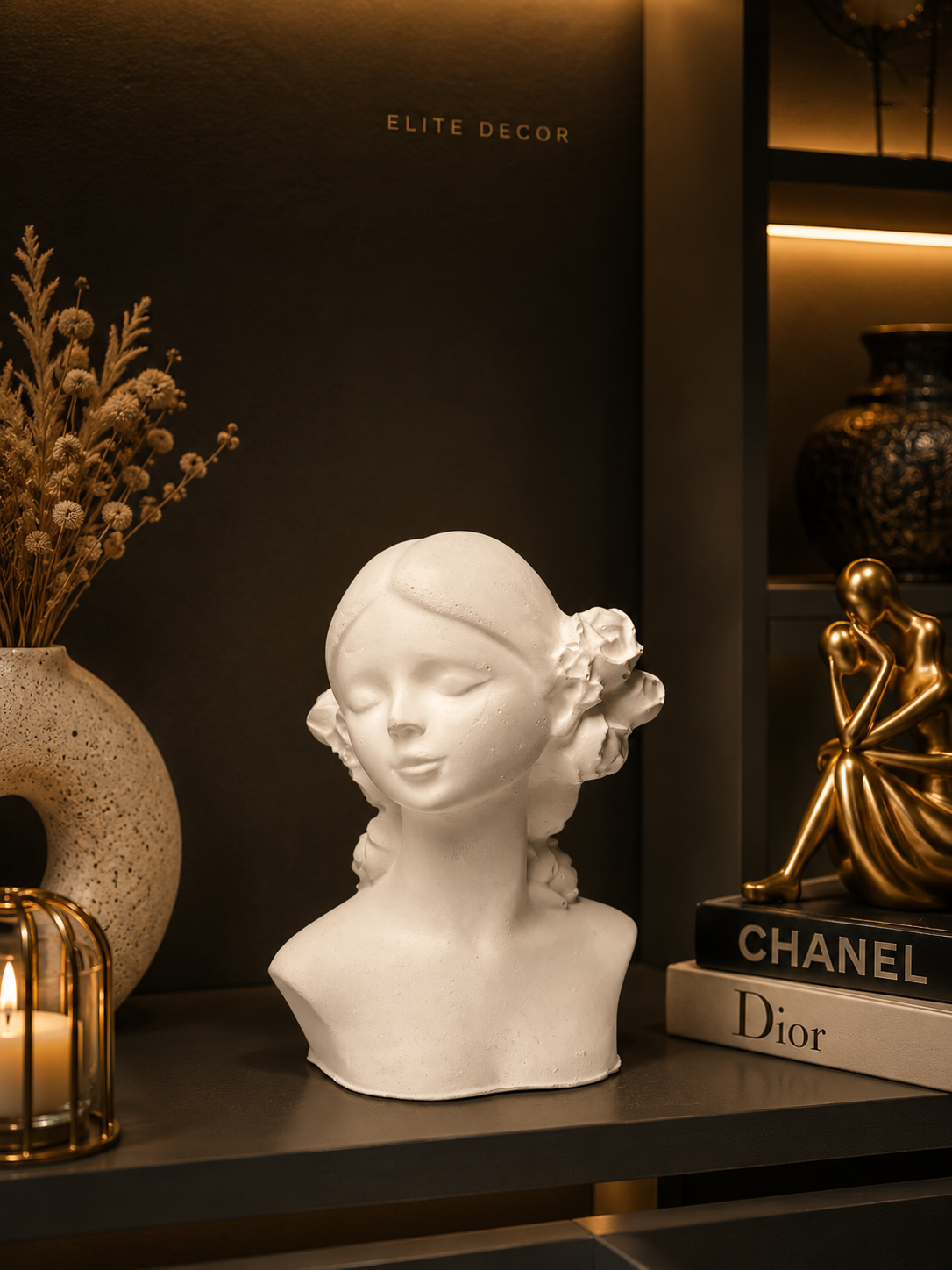 Elegant Floral Lady Bust Statue – Luxury Artistic Home Decor
