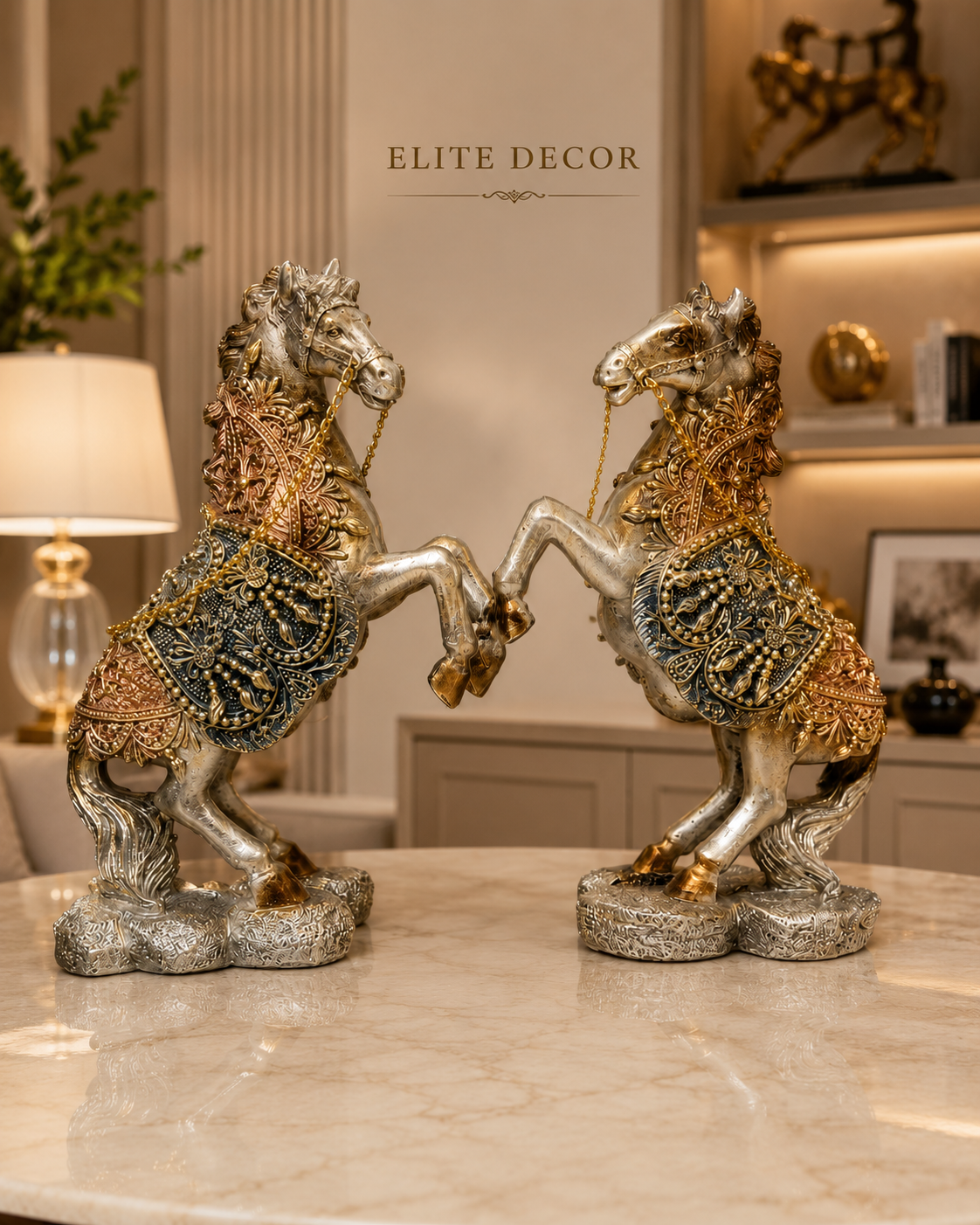 Royal Rearing Horse Statue Set – Luxury Decorative Showpiece (Pair)