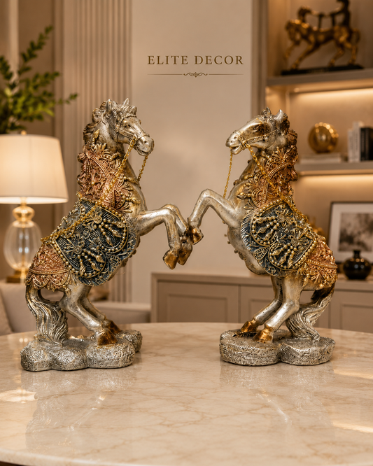Royal Rearing Horse Statue Set – Luxury Decorative Showpiece (Pair)