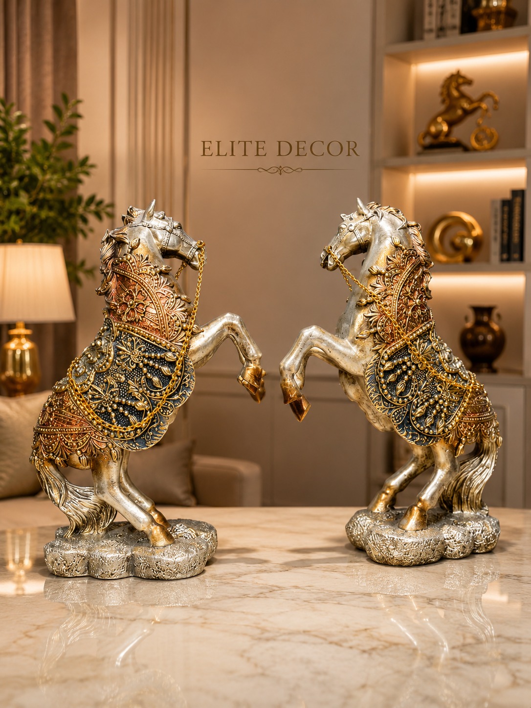 Royal Rearing Horse Statue Set – Luxury Decorative Showpiece (Pair)