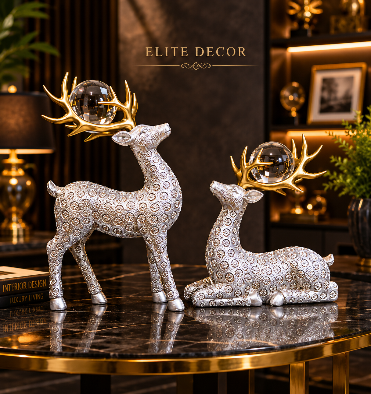 Crystal Deer Couple Statue Set – Luxury Home Decor Showpiece