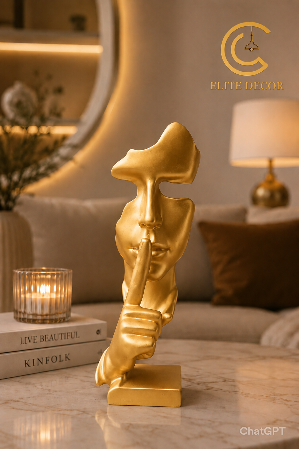 Golden Silence Face Sculpture – Modern Luxury Decor Statue