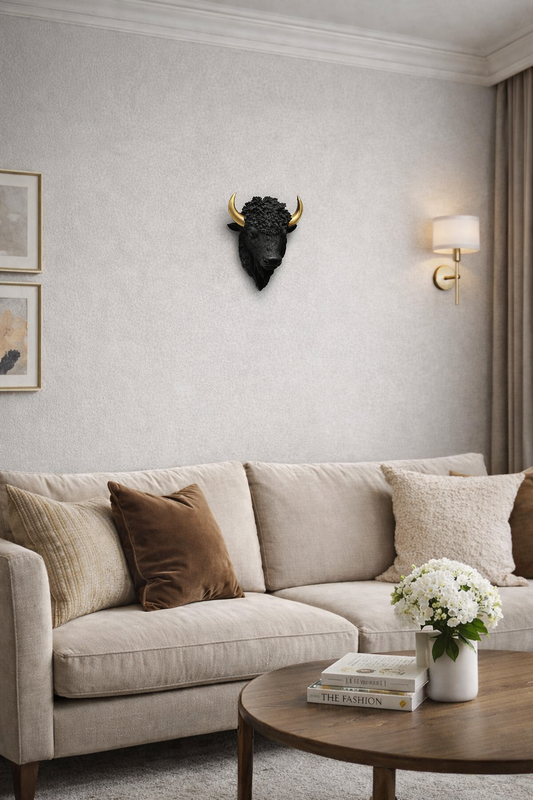 Modern Bull Head Wall Decor – Luxury Black & White Wall Sculpture