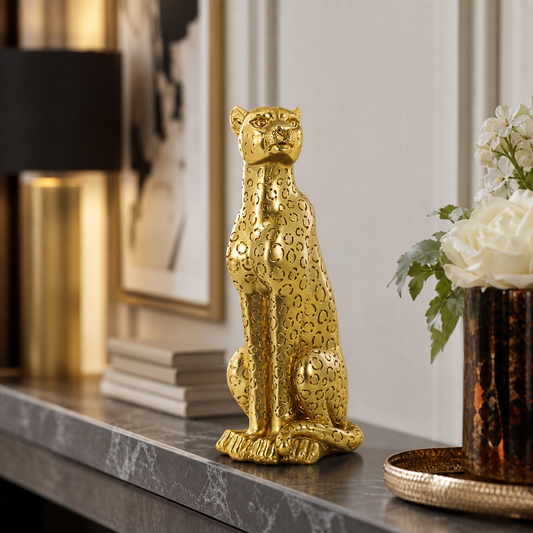 Luxury Black & Gold Leopard Decorative Showpiece